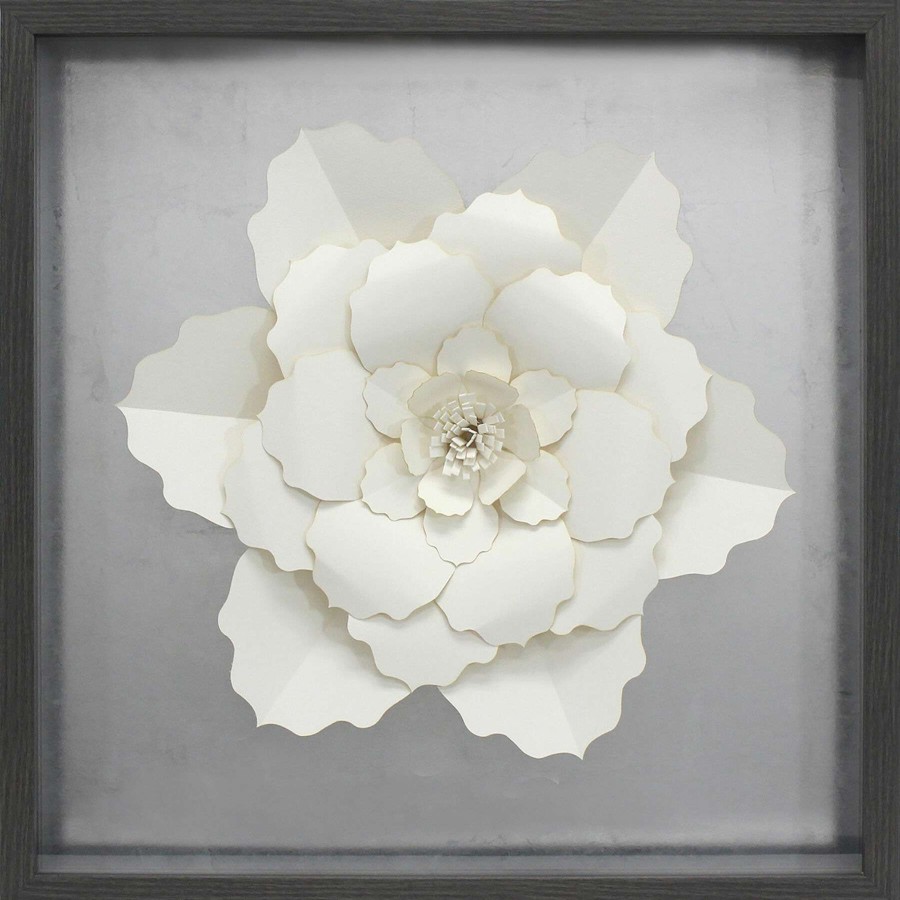 Wall Art * | 24X24 White 3D Floral Framed/Glass Hot Sell