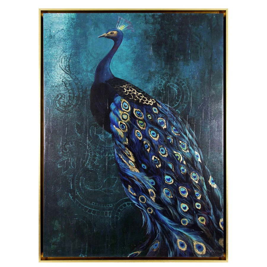 Wall Art * | Royal Peacock Framed Canvas Wall Art Discount