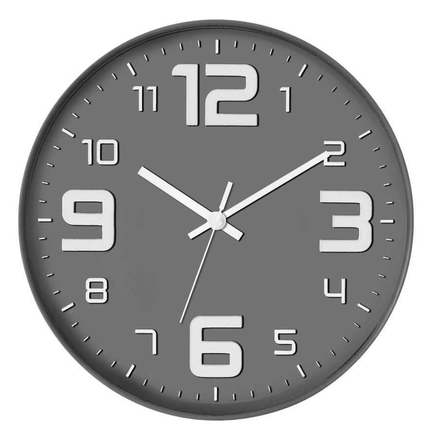 Clocks * | 12In. Grey/White 3D Dial Round Wall Clock Exclusive Design