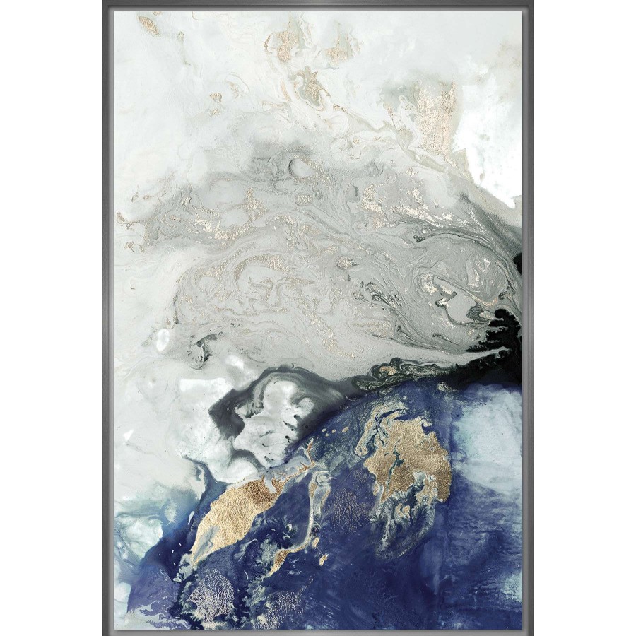 Wall Art * | 25X37 Indigo Splash Framed Embellished Canvas Cheaper