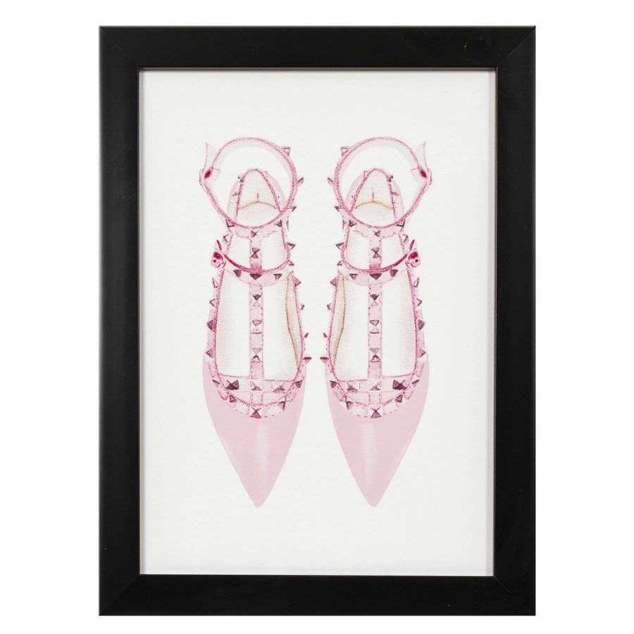 Wall Art * | 12X16 Pink Glam Studded Shoes Print Under Glass Wall Art Brilliant Design