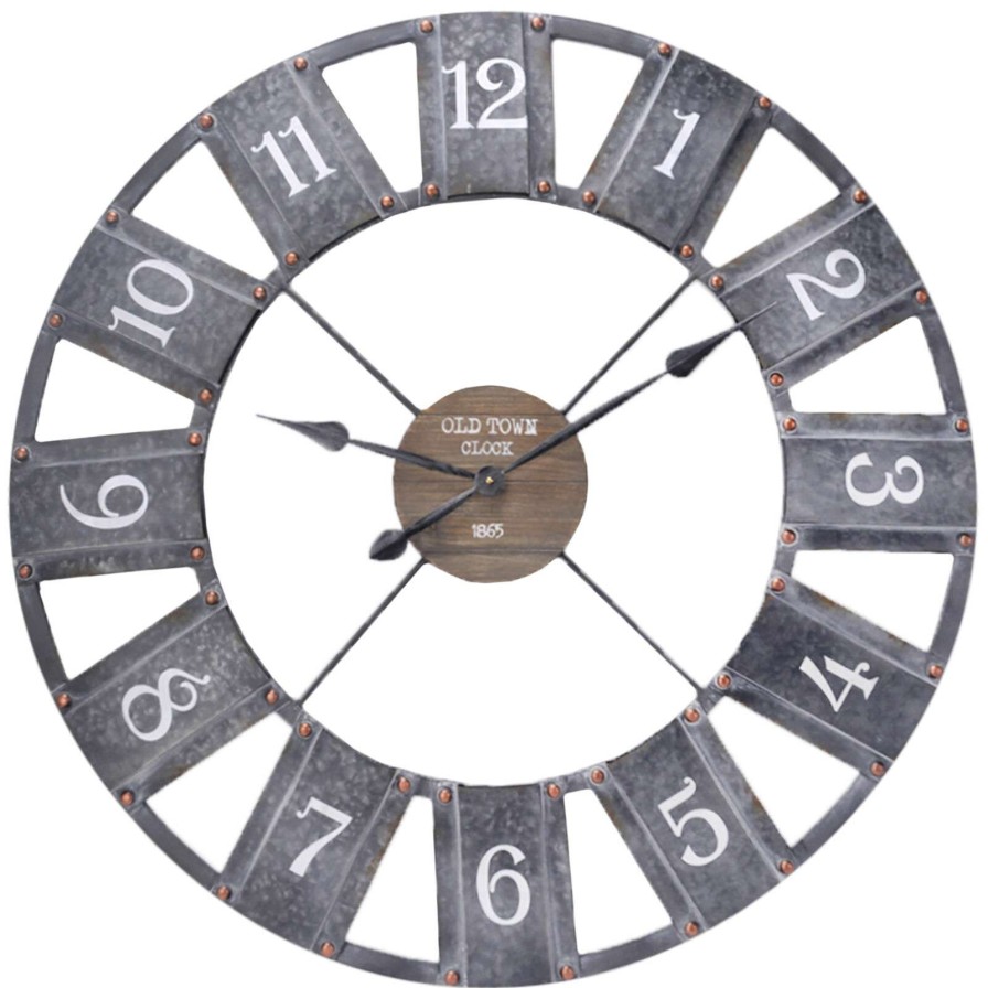 Clocks * | 36X36 Round Wood/Metal Cutout Clock At Low Price