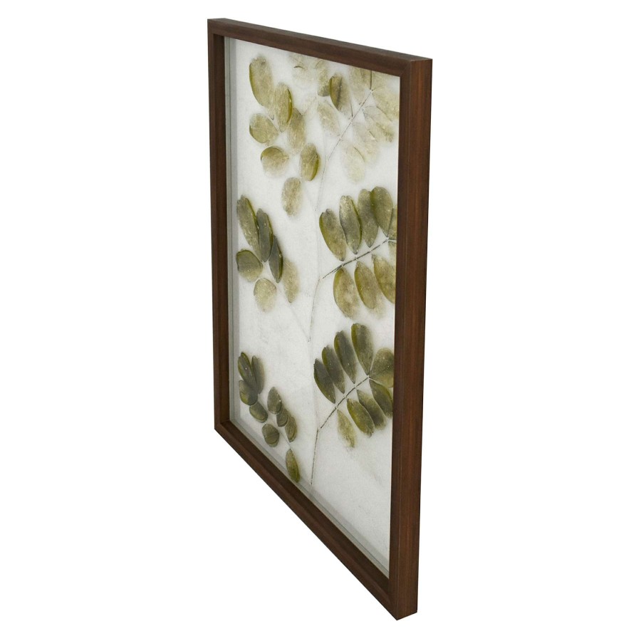 Wall Art * | Honeybloom Glass Framed Natural & Green Stone Leaves Botanical Wall Art, 16 20 High Quality