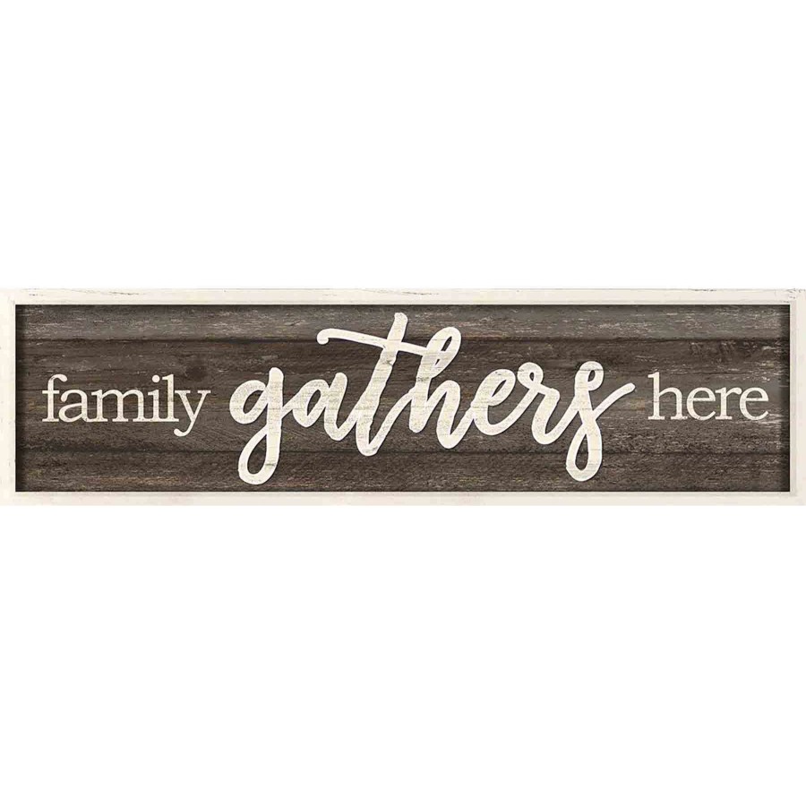 Wall Art * | 8X30 Family Gathers Here Framed Plaque With Lifted Word At Low Price