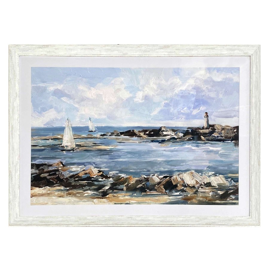 Wall Art * | Ty Pennington Glass Framed Coastline Print Wall Art, 43 31 Discount Store