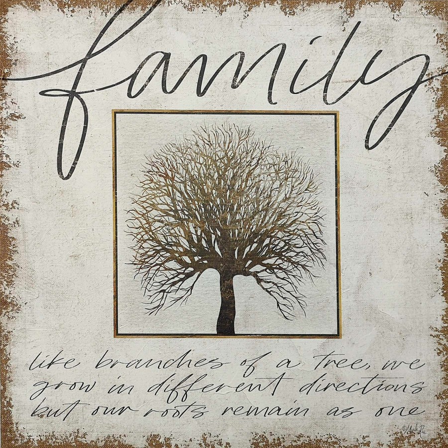 Wall Art * | Family Tree Spackled Burlap Canvas Wall Art, 24 New Products