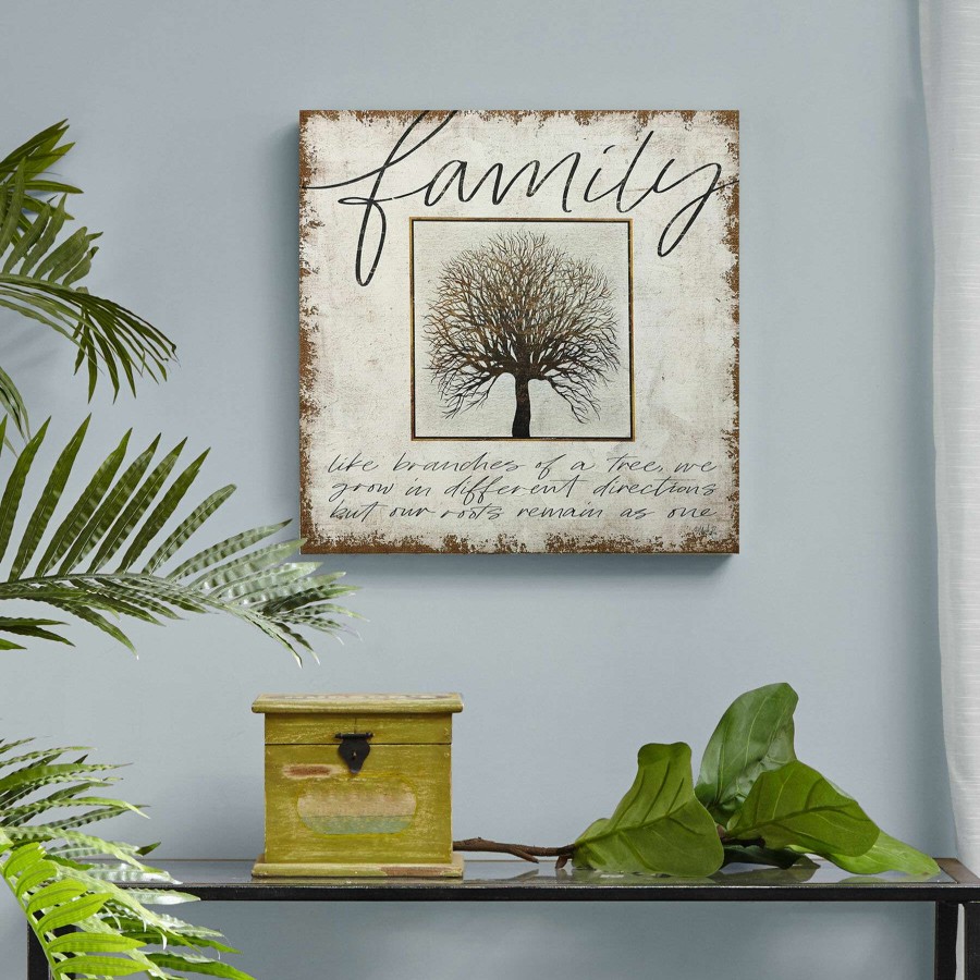 Wall Art * | Family Tree Spackled Burlap Canvas Wall Art, 24 New Products