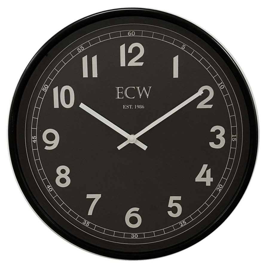 Clocks * | 14In. Black Modern Round Wall Clock Discount Store