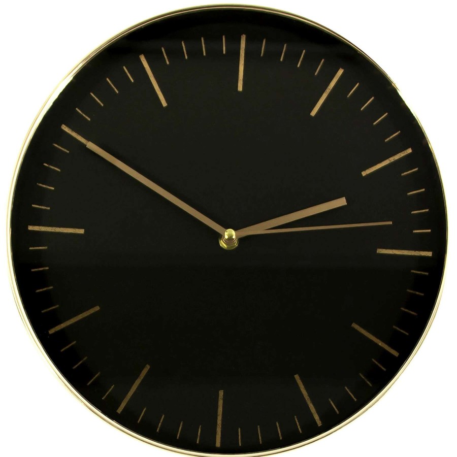 Clocks * | Black Wall Clock With Gold Ticks, 12 Online