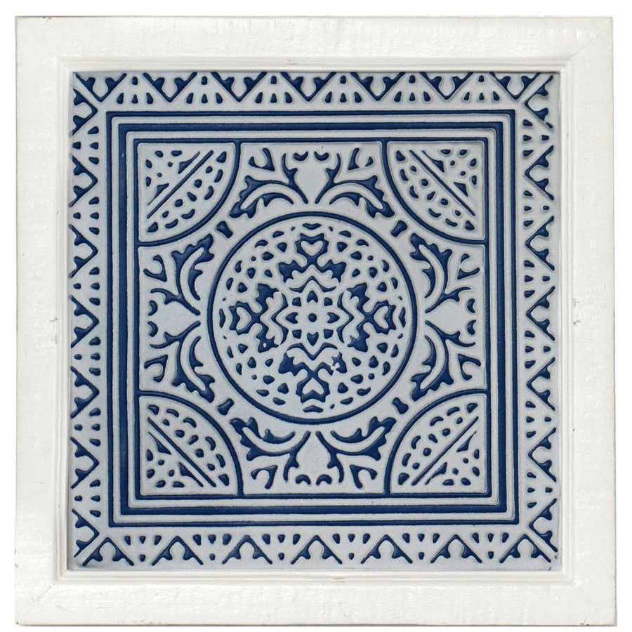 Wall Art * | Wood Framed Blue & White Embossed Metal Medallion Wall Art, 11.5 Nice Style