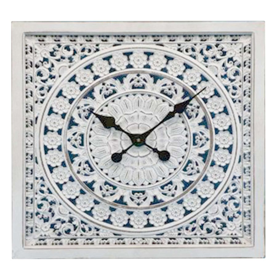 Wall Art * | Carved White Square Clock, 23.5 Hot Sell