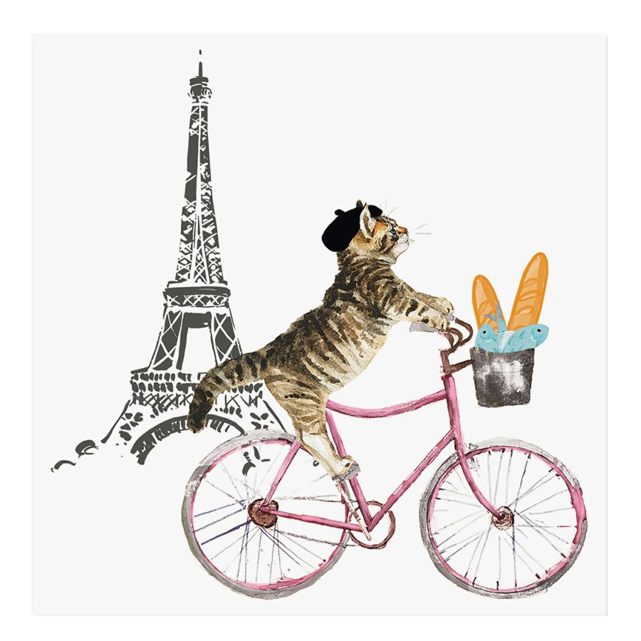 Wall Art * | Eiffel Tower With French Cat On Bicycle Canvas Wall Art, 12 Discount Store