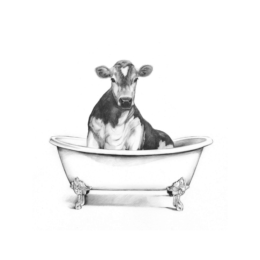 Wall Art * | Farm Cow In Bath Tub Canvas Wall Art, 12 16 Original Model