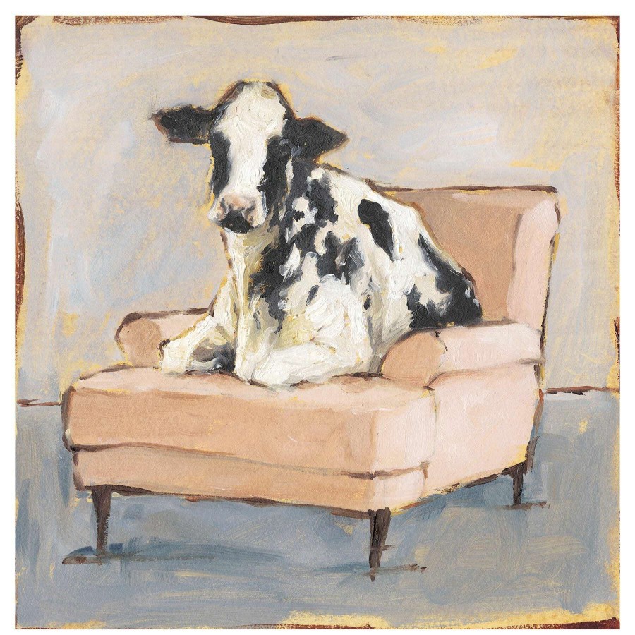 Wall Art * | 22X22 Cow Sitting Orange Chair Canvas Wall Art Good Quality