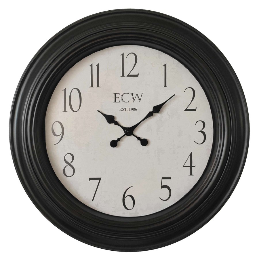 Clocks * | 30In. Distressed Black Classic Dial Round Wall Clock Online Discount