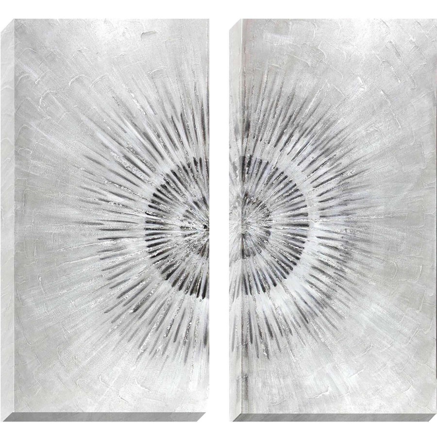 Wall Art * | 2-Piece Textured Silver Starburst Canvas Wall Art, 24 28 Top Sell