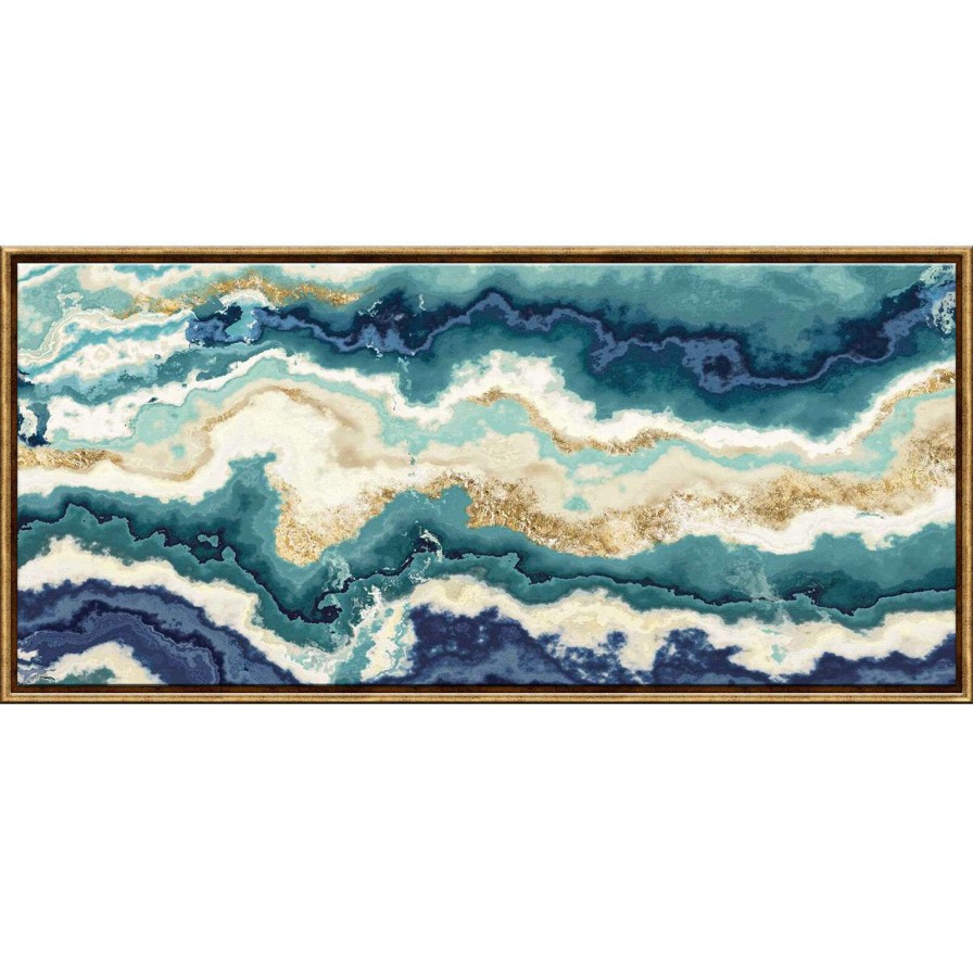 Wall Art * | 54X24 Teal/Indigo Agate Framed Canvas Wall Art Outlet