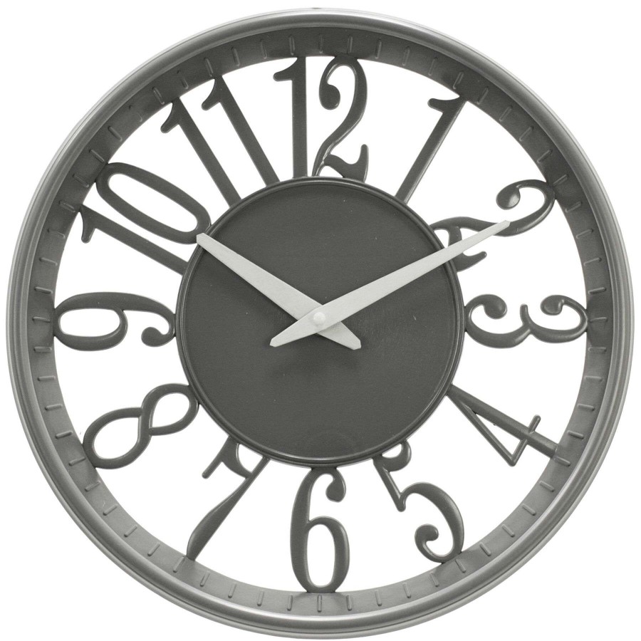 Clocks * | 12In. Grey Round Wall Clock With Cutout Numbers Discount