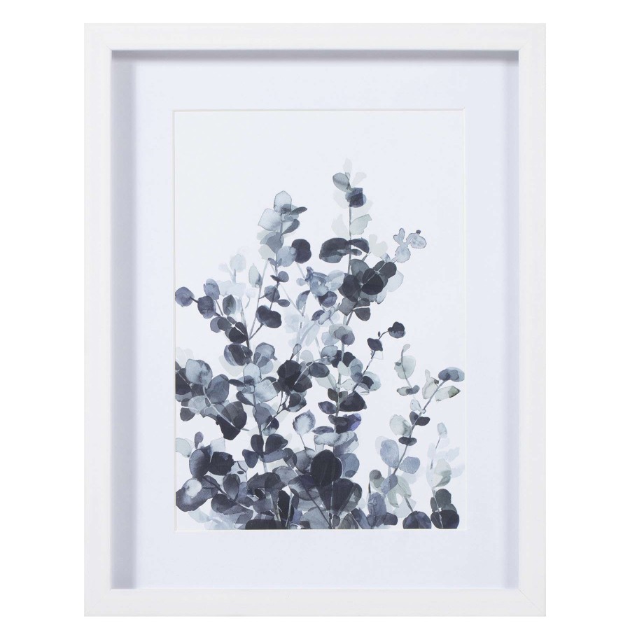 Wall Art * | Honeybloom Glass Framed Blue Plant Print Wall Decor, 11 14 Best Quality