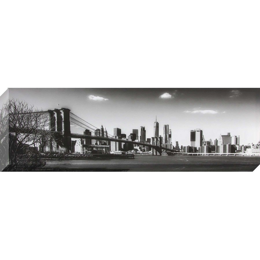 Wall Art * | 12X40 Black/White New York Bridge Canvas High Quality