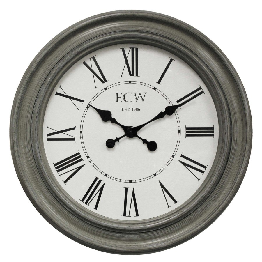 Clocks * | 30In. Distressed Grey Round Wall Clock Top Sell