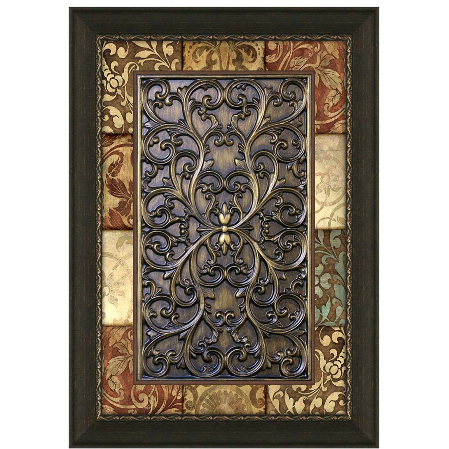 Wall Art * | 24X36 Alicia Patchwork Medallion Panel Framed Matted Under Glass Unique Style