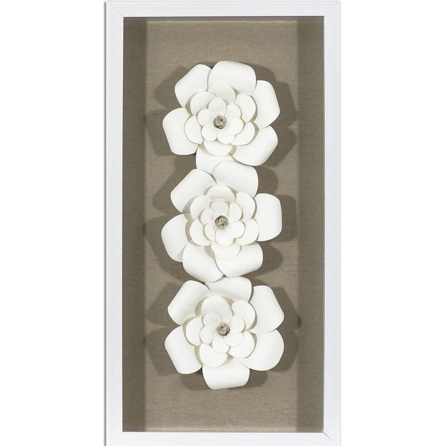 Wall Art * | Honeybloom Glass Framed White Magnolias Shadow Box, 13 25 Original Model