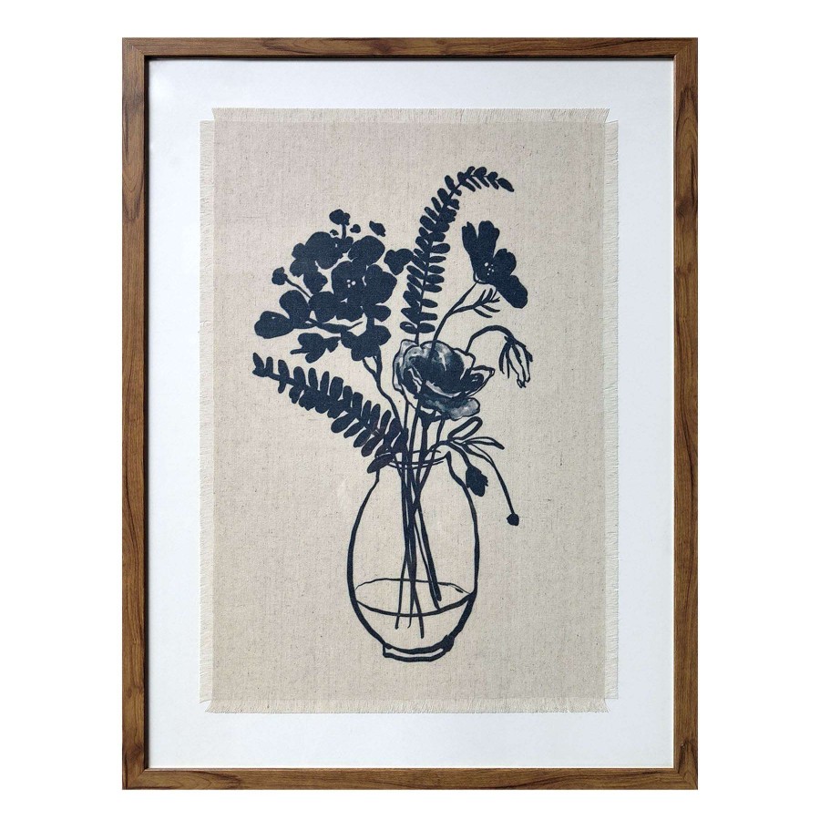 Wall Art * | Honeybloom Glass Framed Navy Botanical Print Wall Art, 19 25 At Discount Prices