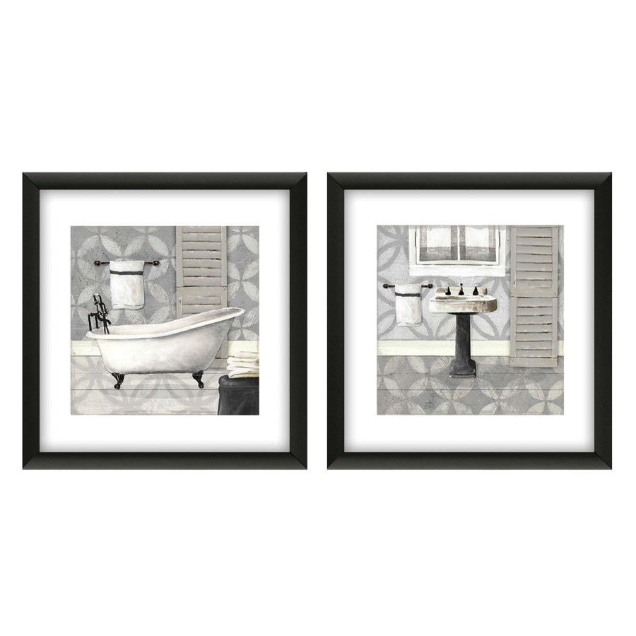 Wall Art * | 11X11 Grey Bathroom 2-Piece Framed Art Half Price