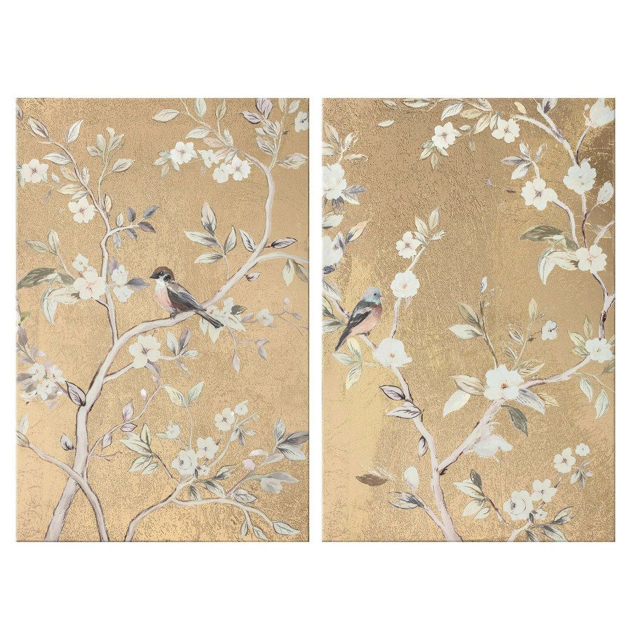 Wall Art * | Grace Mitchell 2-Piece Gold Foiled Chinoiserie Canvas Wall Art, 20 30 Glamor Model