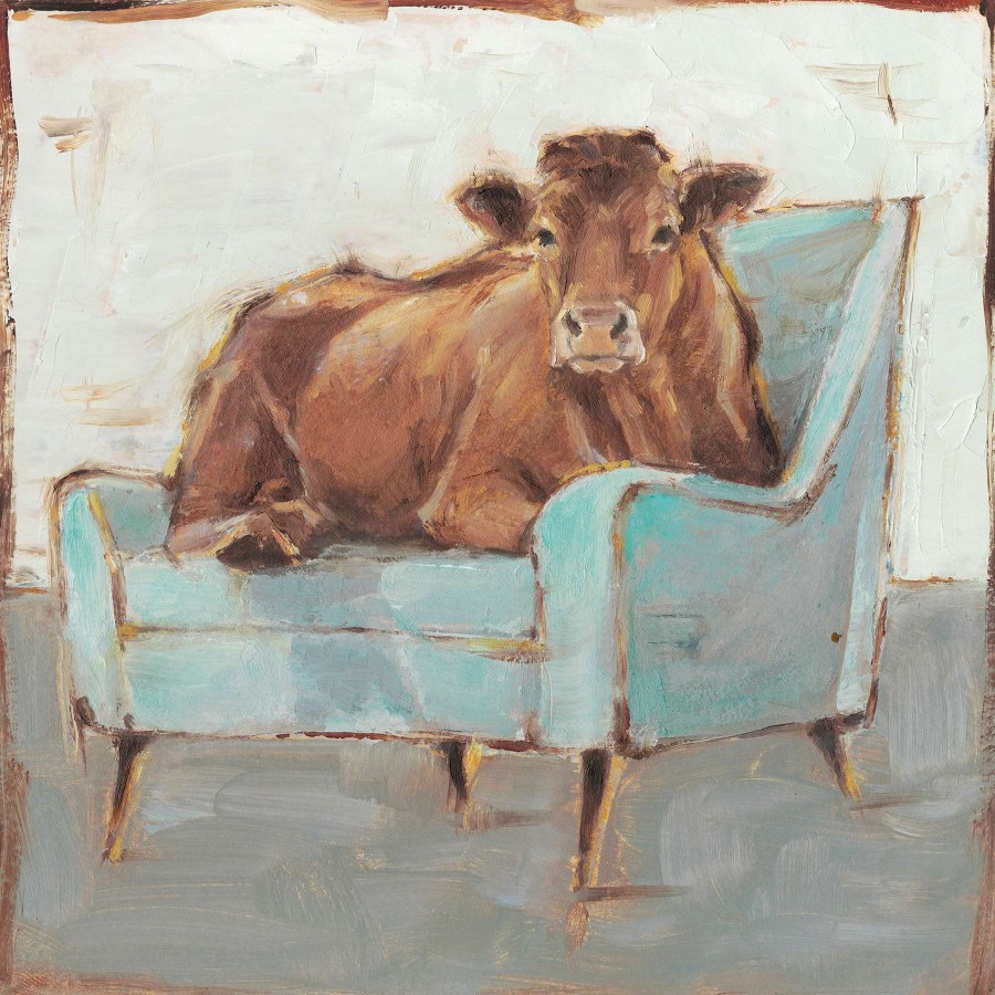 Wall Art * | Cow Sitting On Blue Chair Canvas Wall Art, 22 Unique Style