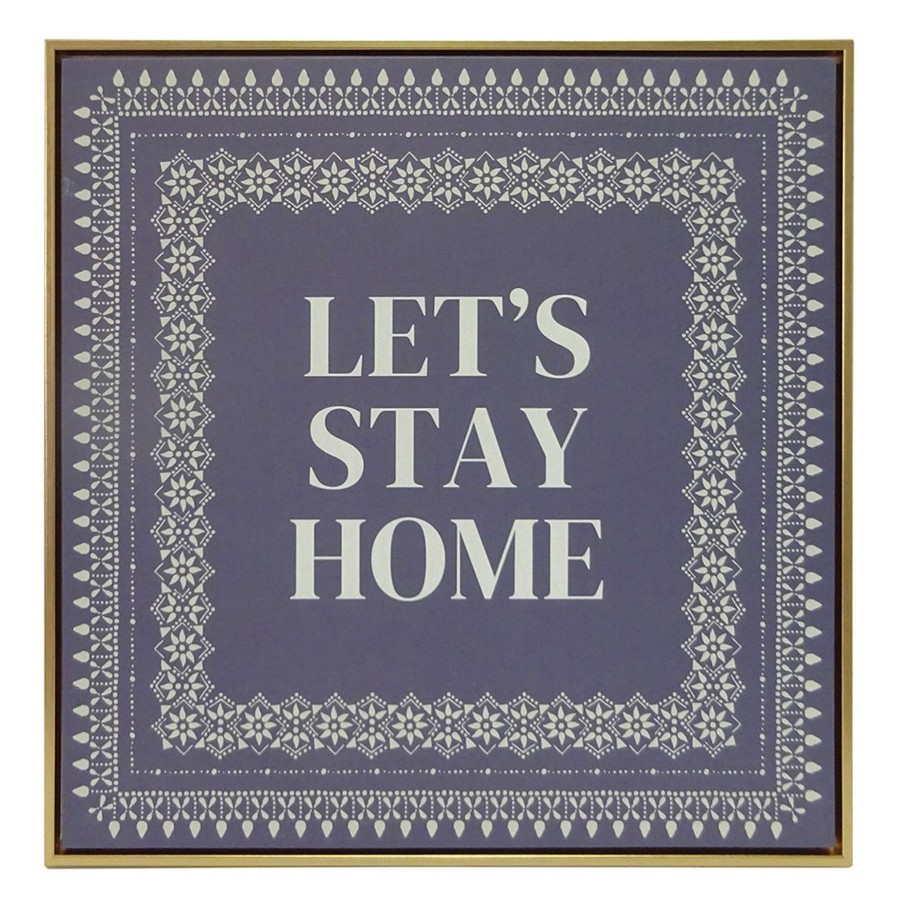 Wall Art * | Honeybloom Let'S Stay Home Blue Canvas Wall Art, 20 Hot Sale