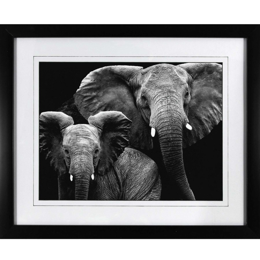 Wall Art * | Glass Framed Elephants Print Wall Art, 18 22 High Quality