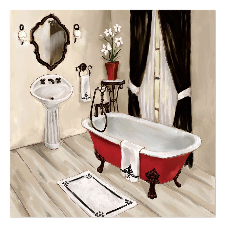 Wall Art * | Red Tub Bathroom Canvas Wall Art, 12 Top Sell