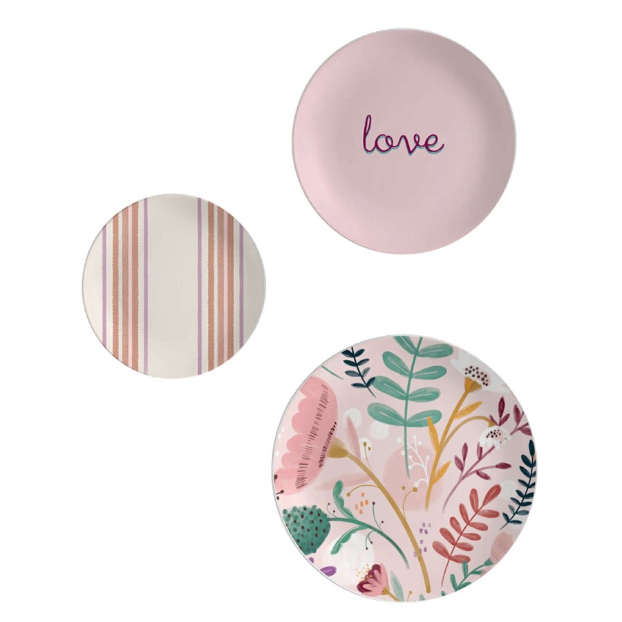 Wall Art * | Tracey Boyd 3-Piece Pink Decorative Plate Set, 12 Hot Sell