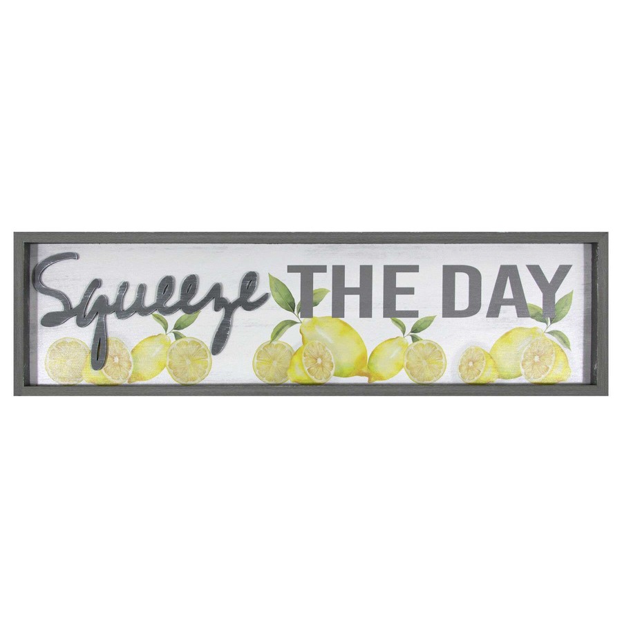 Wall Art * | 8X30 Squeeze The Day Textured Framed Plaque Lemons Clearance