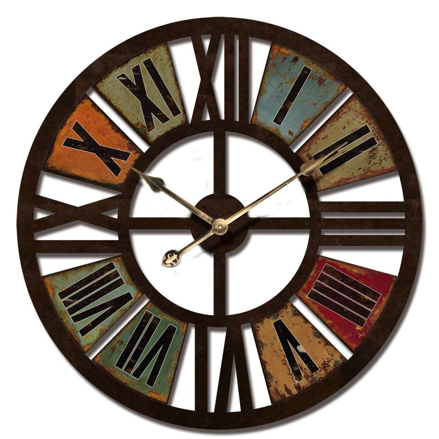 Clocks * | 24X24 Wood Round Color Roman Wall Clock High Quality