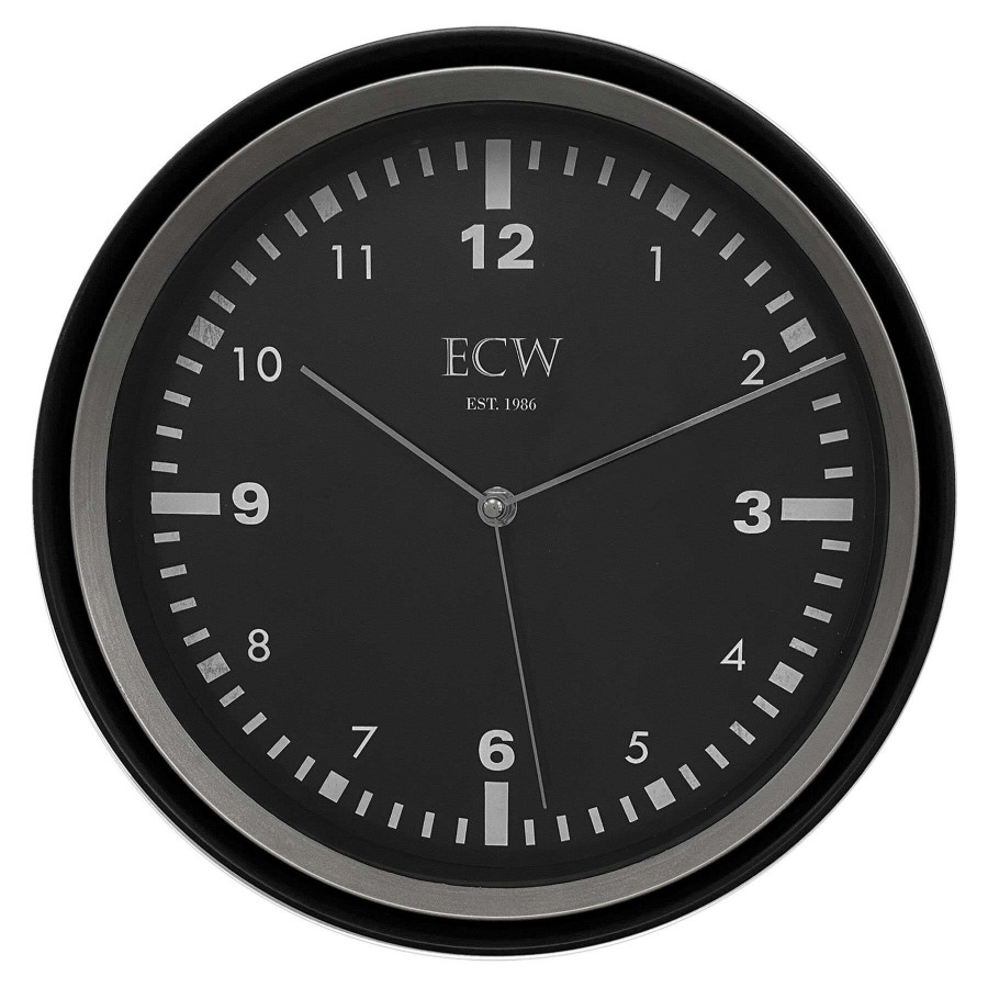 Clocks * | 12In. Black/Silver Modern Round Wall Clock Cheaper