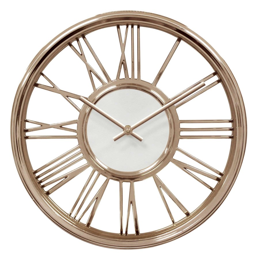 Clocks * | Rose Gold Chrome Round Wall Clock With Cutout Numbers, 14 Latest Fashion