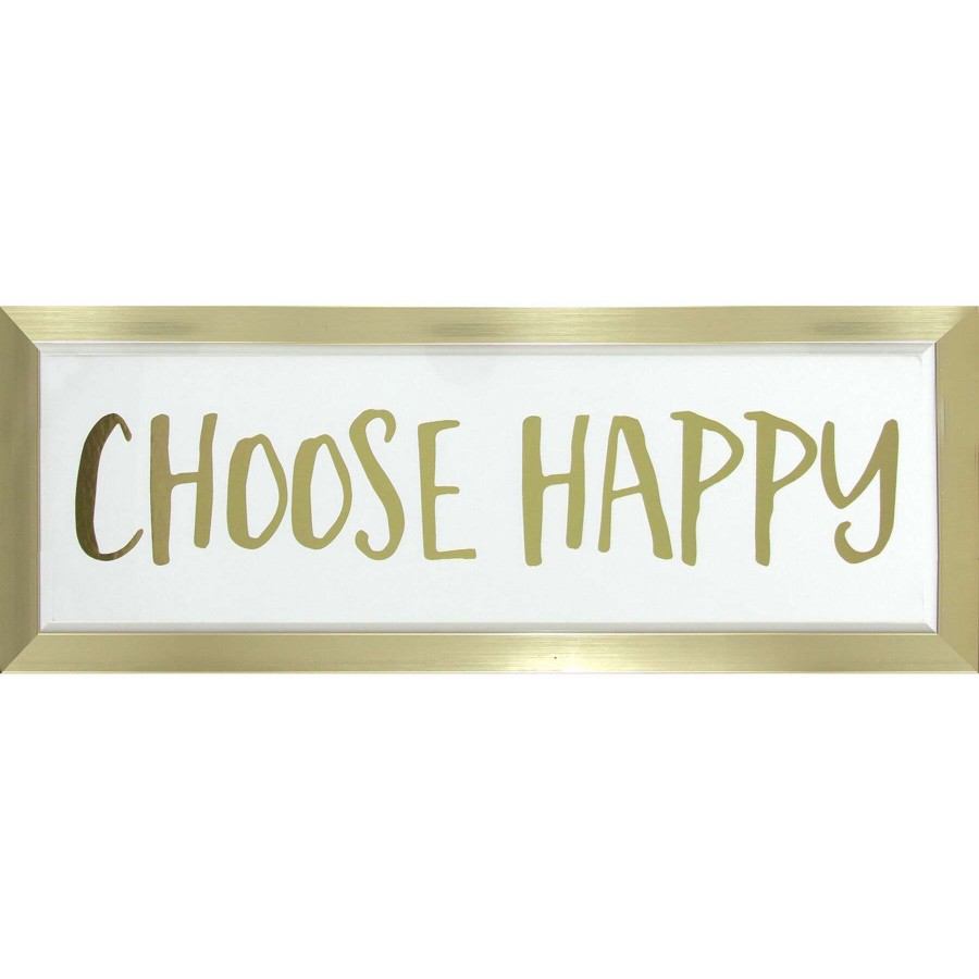 Wall Art * | 6X18 Choose Happy Framed Art With Gold Foil Under Glass Shoping Model