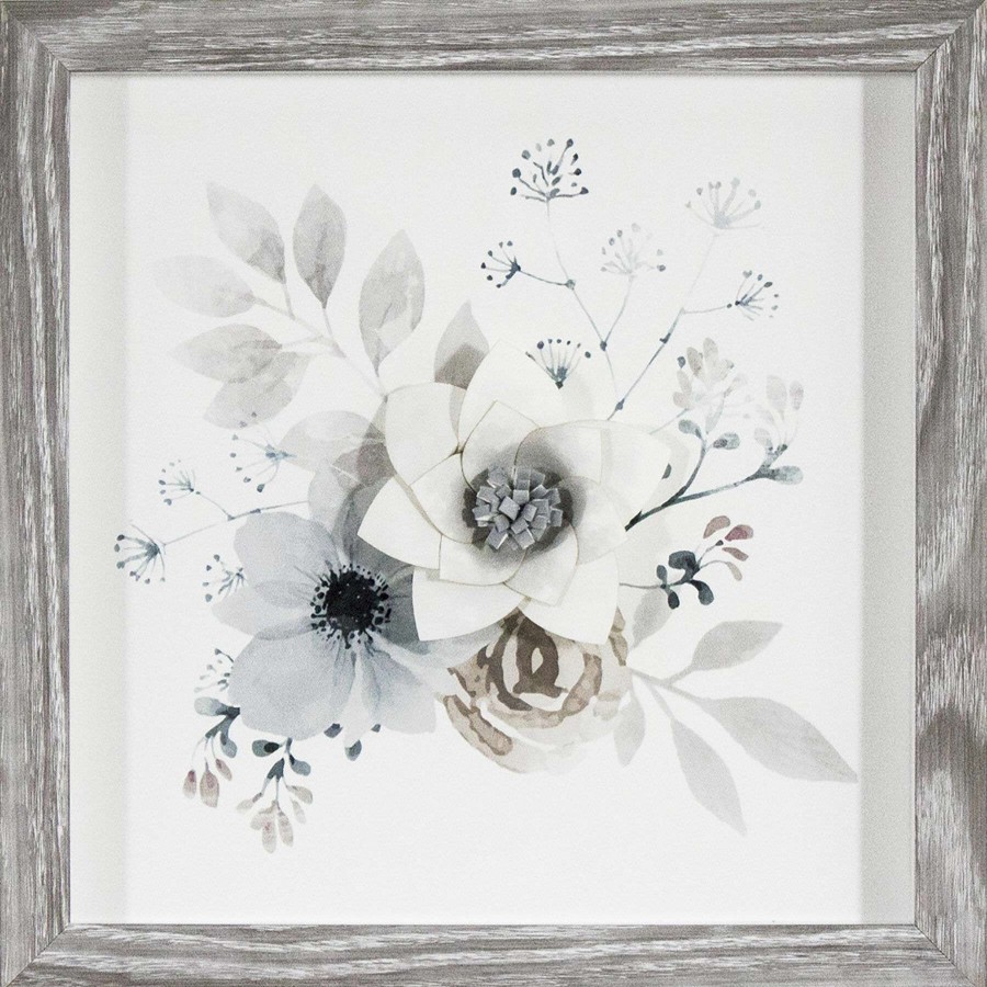 Wall Art * | Honeybloom Glass Framed 3D Floral Watercolor Wall Art, 10 Clearance