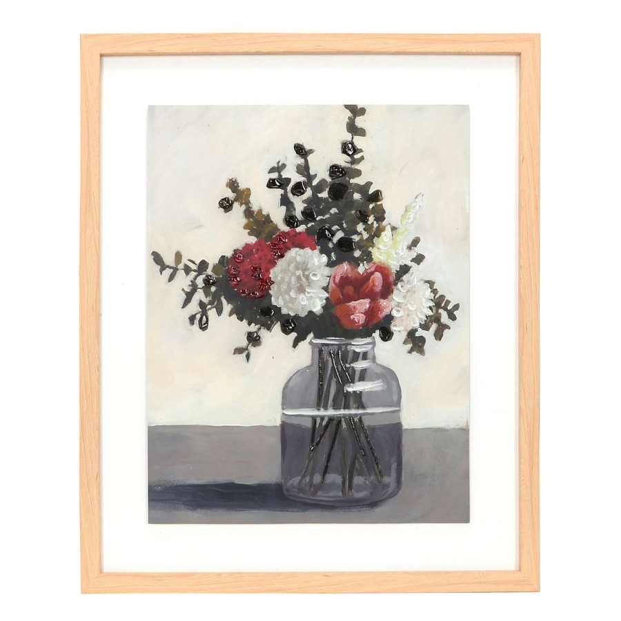 Wall Art * | Honeybloom Glass Framed Raised Floral Print Wall Art, 19 23 Discount Store