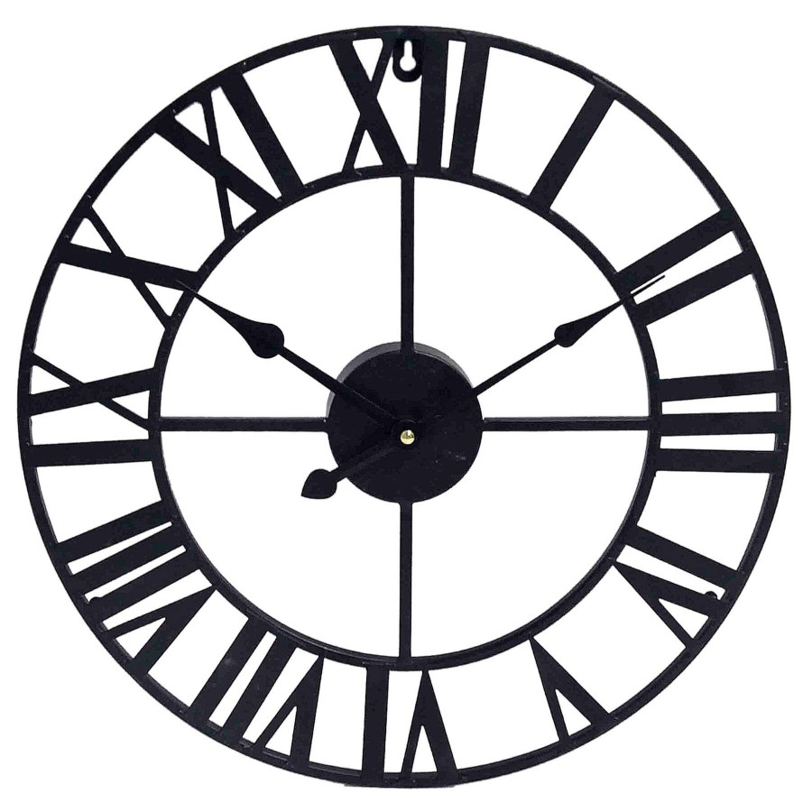 Clocks * | 16In. Black Round Metal Clock Discount