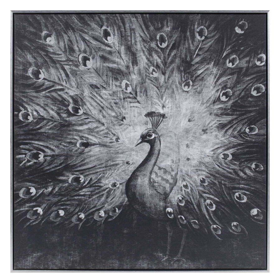 Wall Art * | Black & White Peacock Framed Canvas Wall Art, 30 New Products