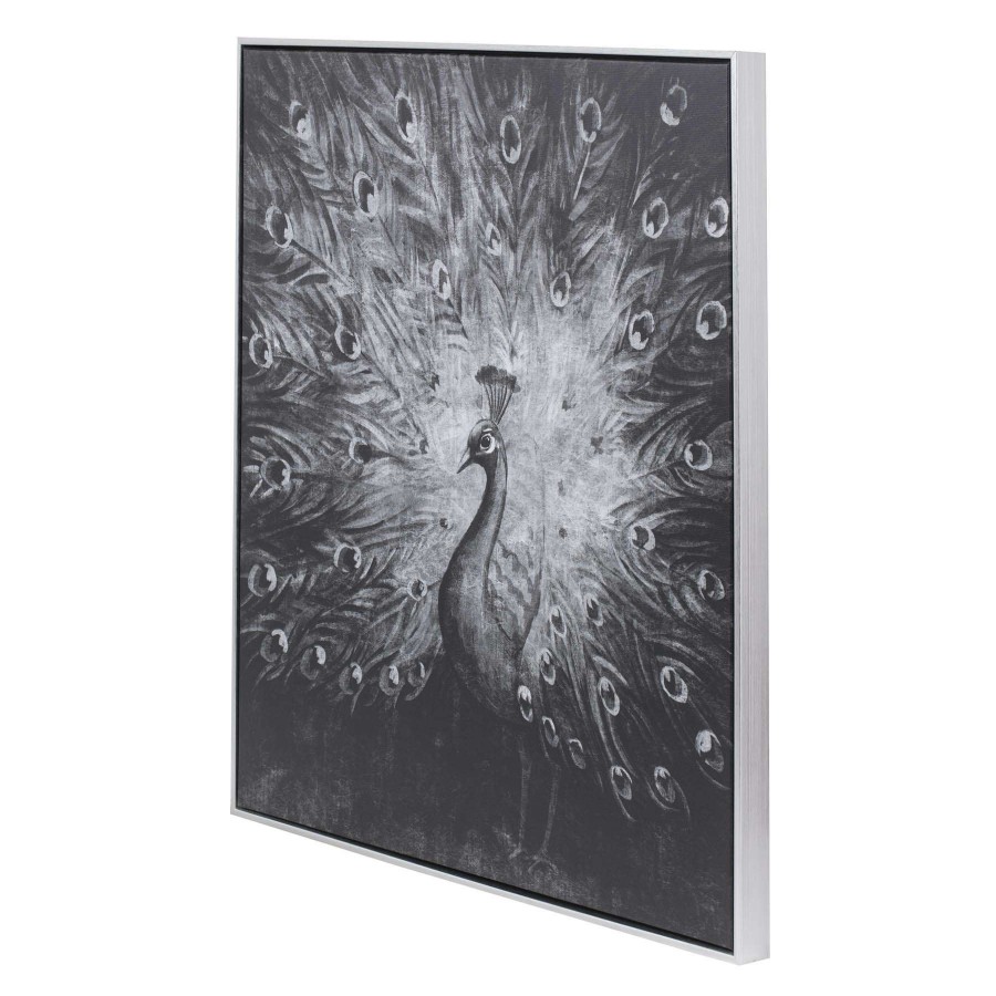 Wall Art * | Black & White Peacock Framed Canvas Wall Art, 30 New Products