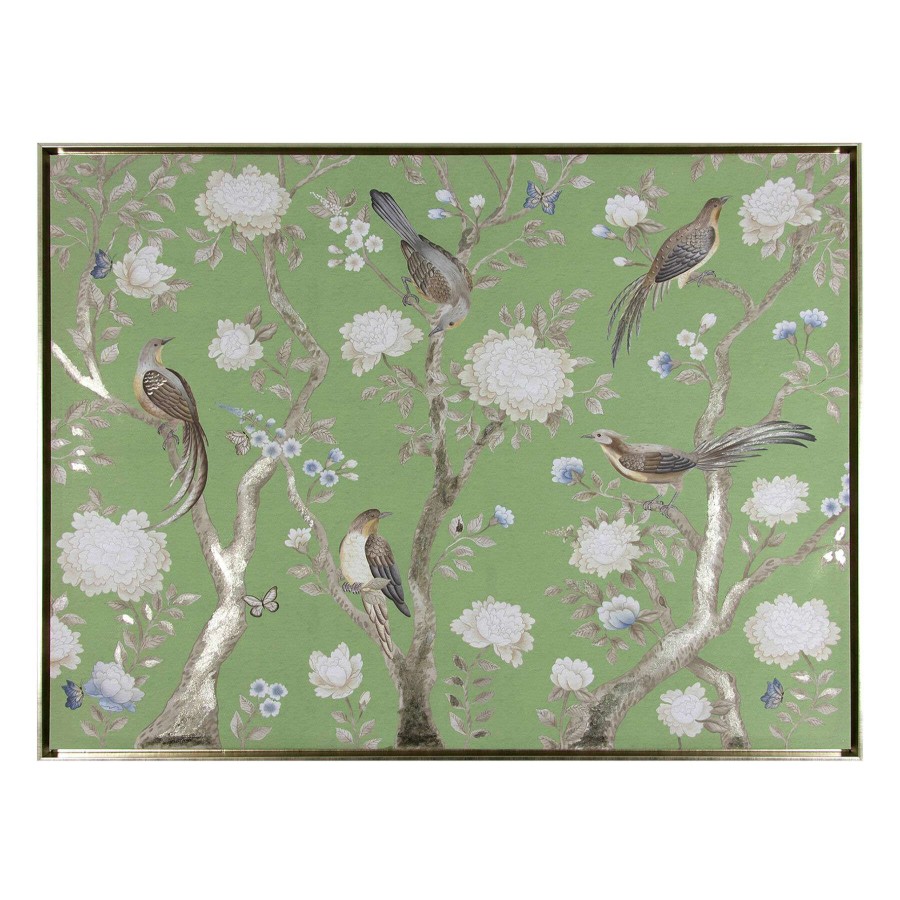 Wall Art * | Grace Mitchell Jade Garden Birds & Flowers Framed Canvas, 46 21 Promotion