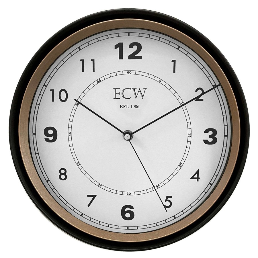 Clocks * | 12In. Black/Rose Gold Round Modern Wall Clock With White Dial At Low Price