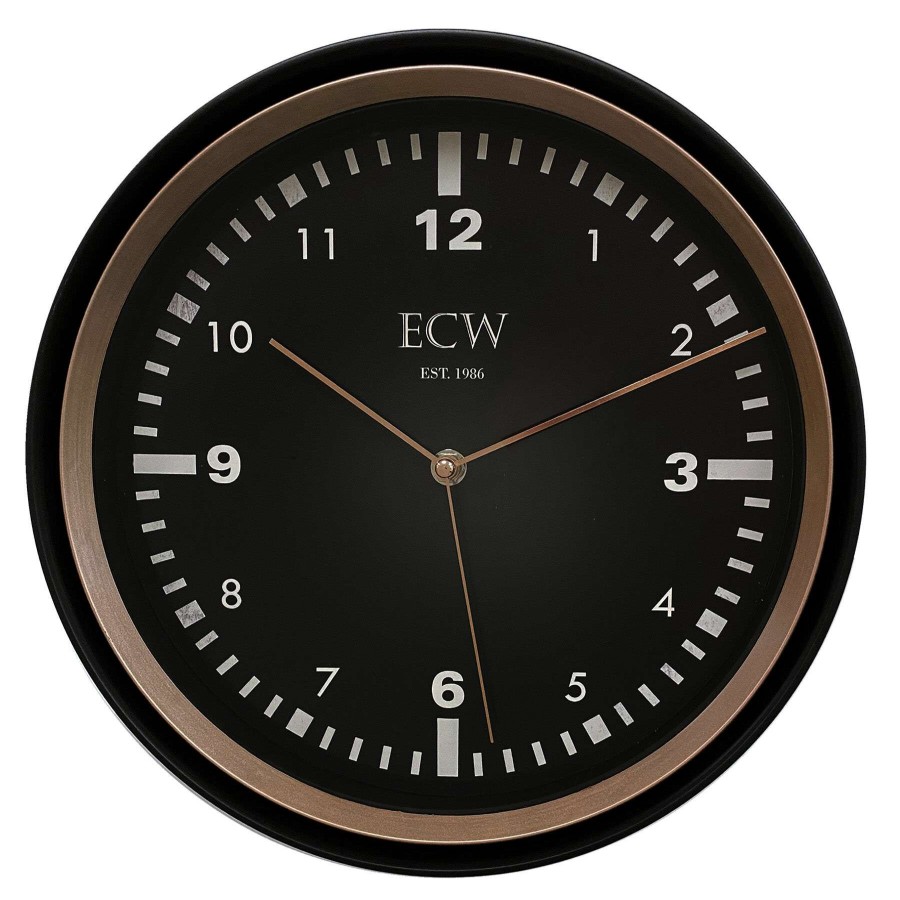 Clocks * | 12In. Black/Rose Gold Round Modern Wall Clock With Black Dial Online