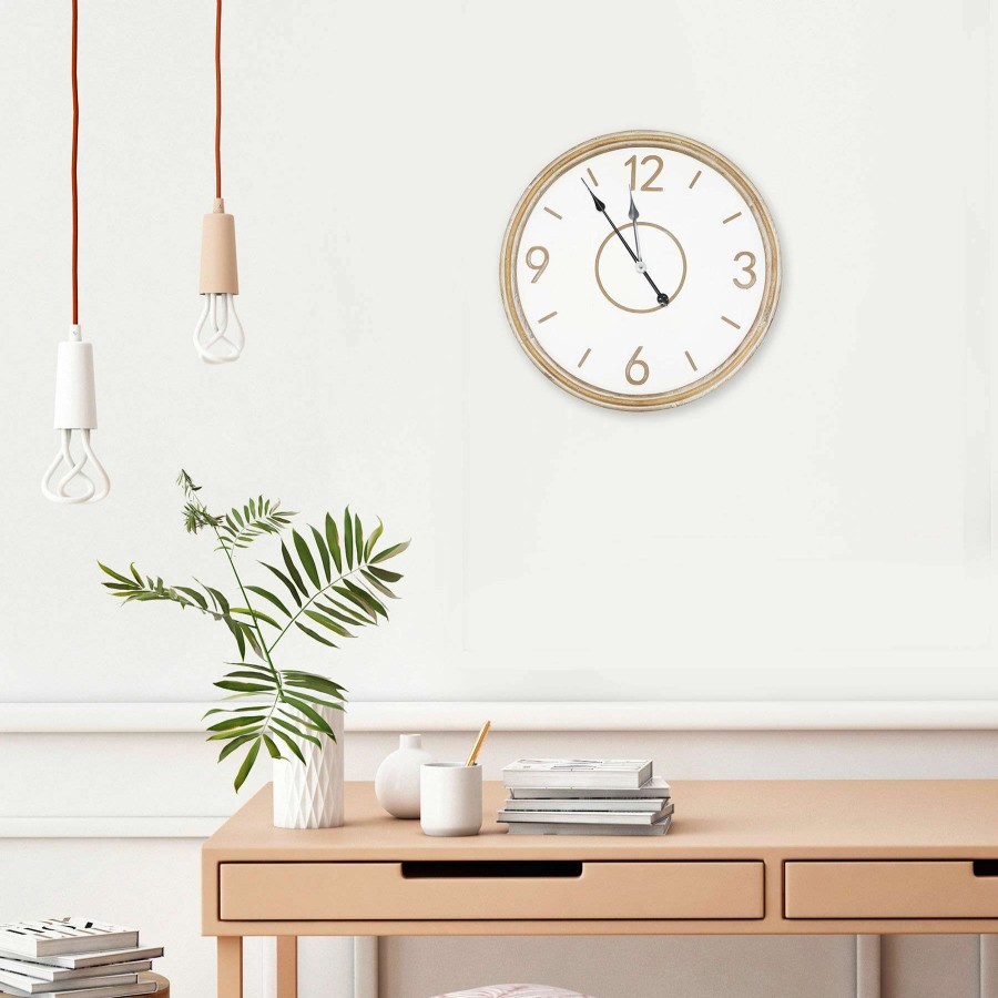 Clocks * | Natural Round Wall Clock, 24 High Quality