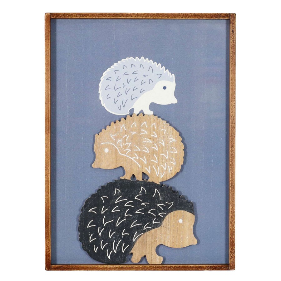 Wall Art * | Honeybloom Hedgehog Framed Wood Wall Art, 14 19 Hot Sale